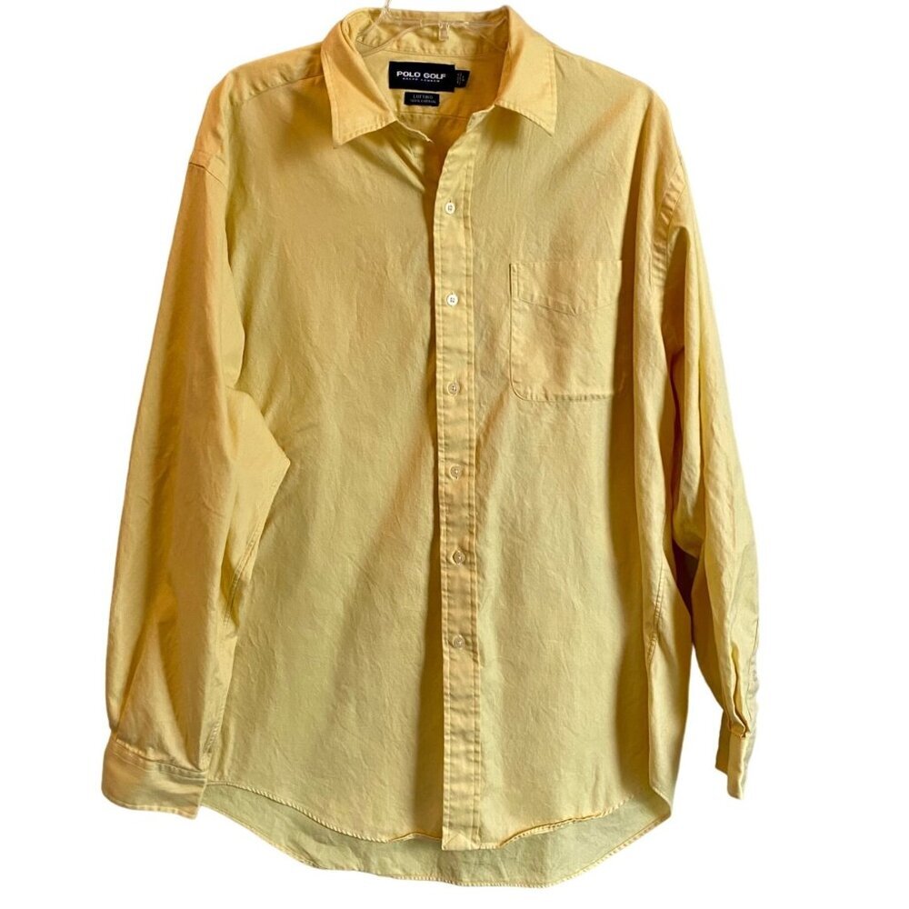 Ralph Lauren Polo Golf Yellow Long Sleeve Cotton Button Up Shirt Men's Large